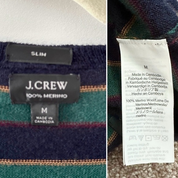 J. Crew Green Blue Striped Crewneck Sweater Merino Wool Men’s Size Medium Slim - Picture 14 of 14
